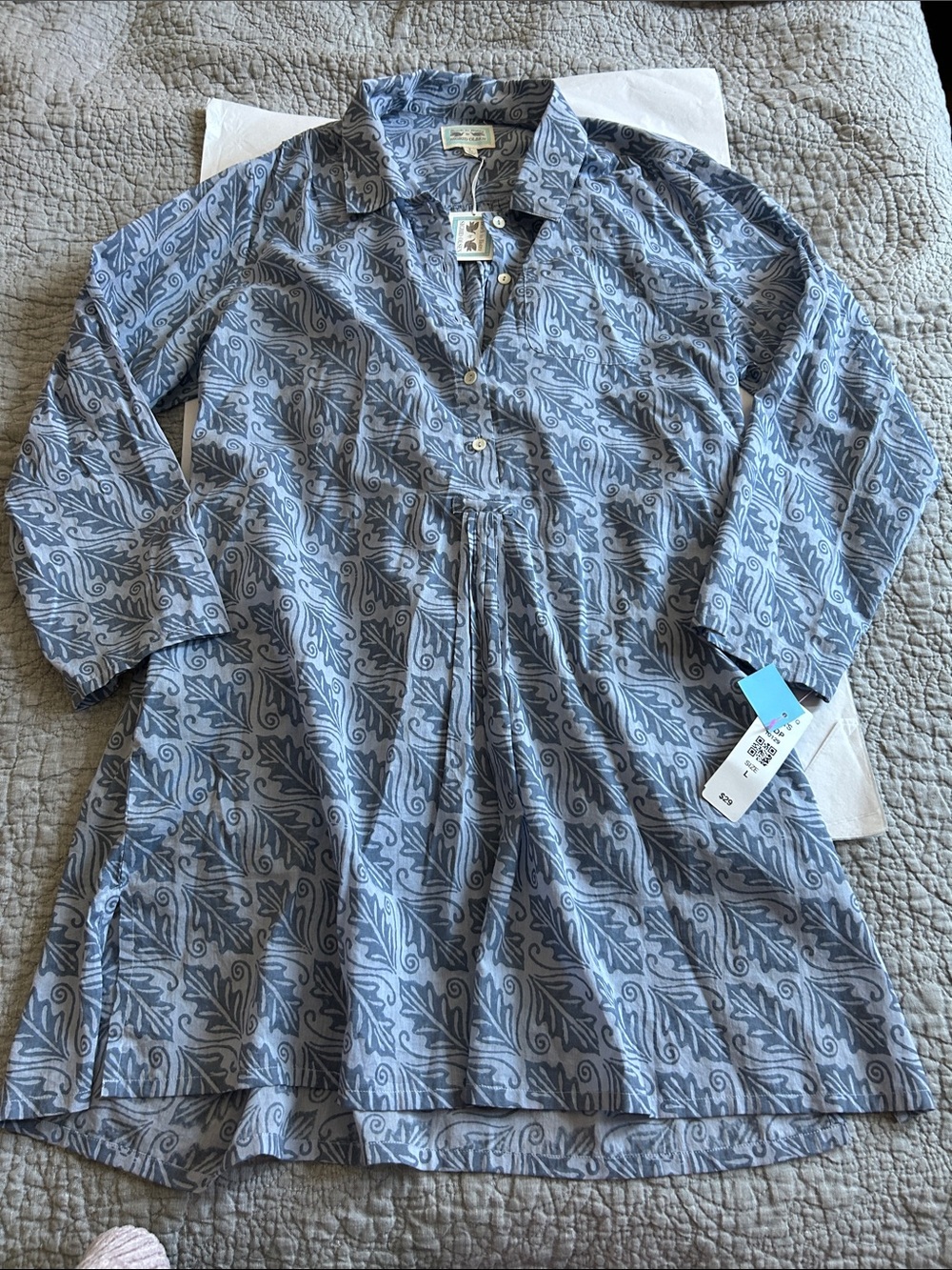 Sigrid Olsen Blue Paisley-Style Button Front Tunic - Picture 1 of 9
